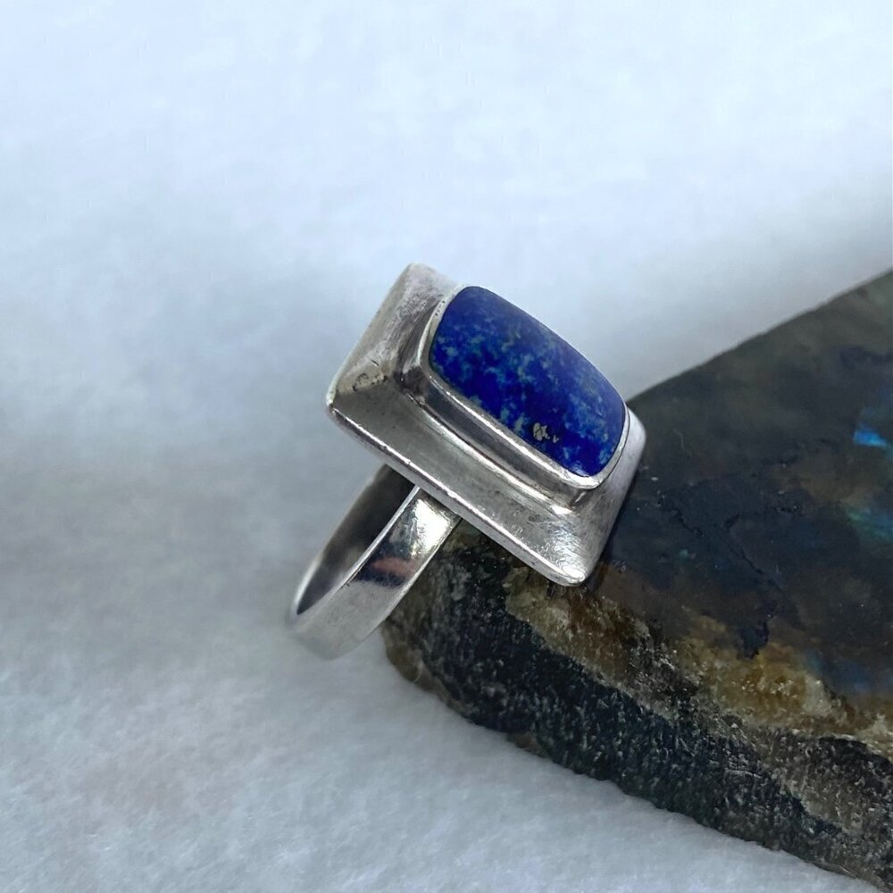 Sterling Silver 925 Signed Boma Bezel Set Rectangular Lapis Lazuli Ring Sz 5.75 - Picture 6 of 16